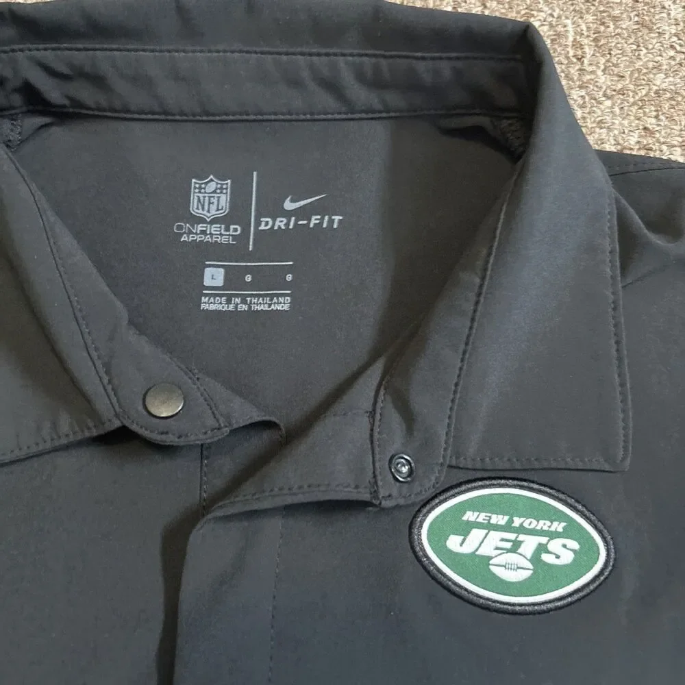New York Jets Mens Large Button Snap Polo Nike Dri Fit On Field NFL Football - Picture 7 of 12